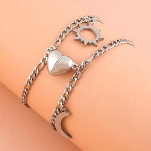 써지컬 학생 우정 커플 하트 자석 해와달 팔찌 실버