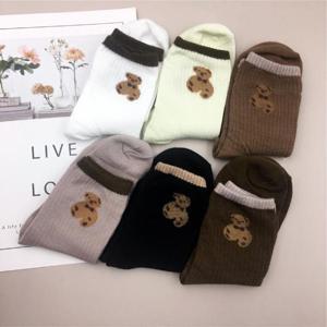 모던 곰돌이 캐릭터 양말 여성 중목 6켤레세트