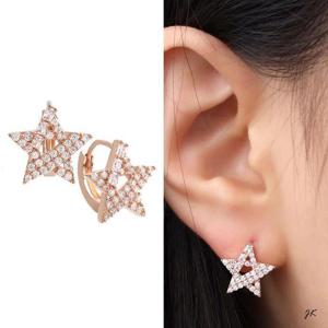 14K 골드필드 핀 큐빅 별 원터치링 귀걸이