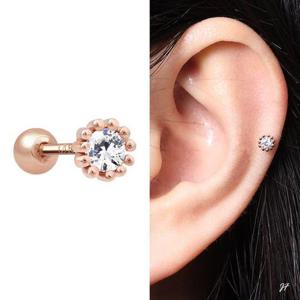 14K 골드필드 핀 화이트 큐빅 기본 피어싱