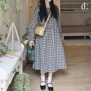 엘케이트 여성 원피스 루즈핏 깅엄 체크 롱 드레스 LYT188