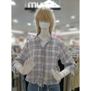무자크 세이브존09 체크 7부 면 블라우스 MP4WBL22