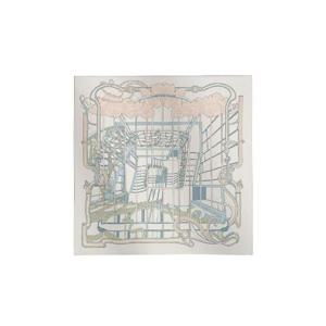 에르메스 라 리네 쿠 드 푸에 스카프 90   블랑 블루 글라시에 로즈 뿌드르 H004183S05