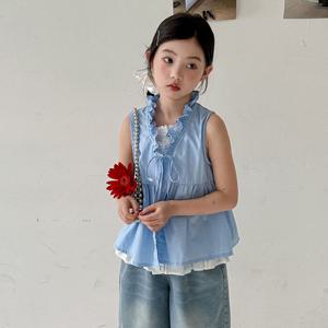 [베이비맥스] 브이 프릴 민소매 블라우스 R14342