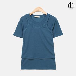 엘케이트 여성 슬리브리스 반팔티 셋업 여름 린넨 레이어드 스판 티 LDIO004