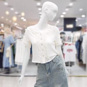 abfz sh06 브이넥 버튼 반팔 블라우스 SLBHZ3B31H