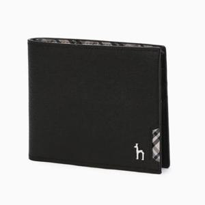 [헤지스ACC] 블랙 체크장식 소가죽 반지갑 HJWA5F281BK