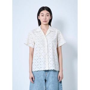 25 FW 몽클레어 여성 레이스 버튼 다운 셔츠 mon0260017wht