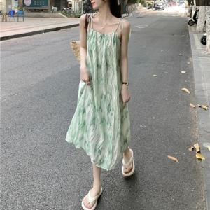 끈나시 주름 나염 원피스 LL-D178