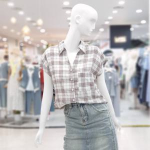 [ab.f.z]브이 체크 롱셔츠 블라우스 FSPZZ3B39H