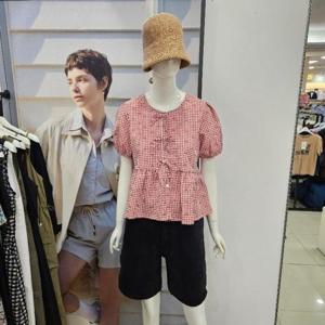 Ab.f.z DP01 큐티레이스넥프릴체크블라우스 AFZ3ZB35