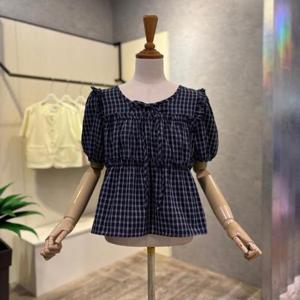 [ab.f.z]AOZ3ZB34I_프릴 체크 리본 블라우스