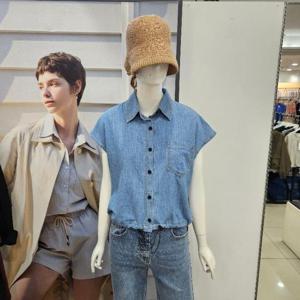 Ab.f.z DP01 스트링캡소매데님블라우스 AFZ3HB43