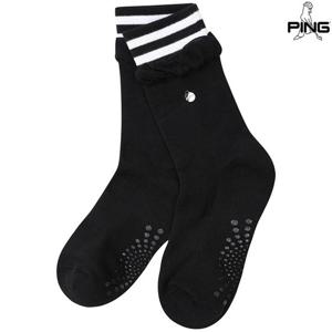 여성 참장식 배색 중목 양말 121E3SC054_BK