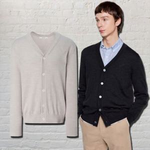 헤지스  25FW  2컬러 택1  남성 솔리드 배색 브이넥 가디건 HZSW5D202