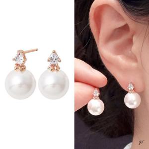 14K 골드필드 핀 큐빅 진주 포인트 하객 결혼식 귀걸이