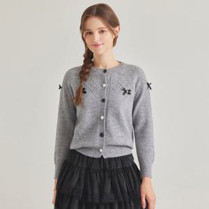 [포커스]리본 진주 라운드넥 니트 가디건 PBBF5F3KC4501