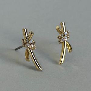 [엠던]  매듭 롱 리본 파베 세팅 큐빅 귀걸이 이어링