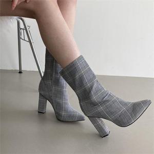 [헬로우하이힐] 투우 체크 스틸레토 앵클 부츠힐