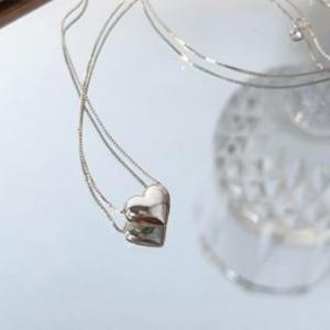 여성용 미니 하트 스네이크 체인 실버 목걸이