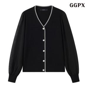 [GGPX]시스루 배색 브이넥 블라우스 (GPCBA051D)