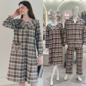 [비너스]면캐시미어 체크무늬 커플 원피스 파자마세트 [VPA4563M VGN4563]