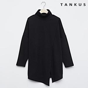 [탱커스] 사선 트임 루즈핏 여성 반폴라 티셔츠 (TV4TS008L0)