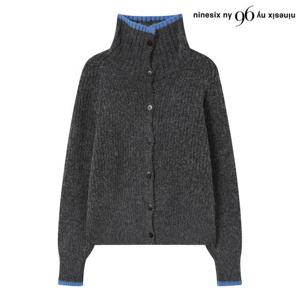 [나인식스뉴욕(영캐릭터)]하이넥 라인 골지 배색 니트 가디건 (NP4CK016L0)