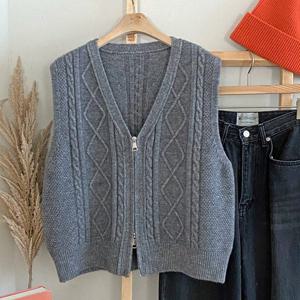 [샵앤][샵앤] 여성 Y집업 꽈배기 니트 조끼 DGB-WVS-4932-그레이