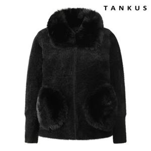 [탱커스] 페이크 퍼 배색 집업 니트 가디건 (TX4CD013L0)