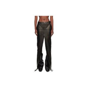 25 FW 릭오웬스 여성 블랙 콘코르디안 슬라이스 가죽 맥시 스커트 252232F093016