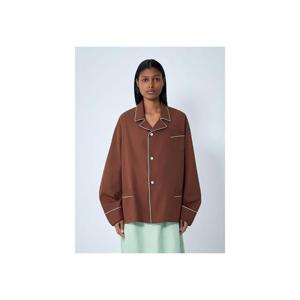 25 FW 프라다 여성 대조적인 트림이 있는 면 셔츠 pra0262130brn