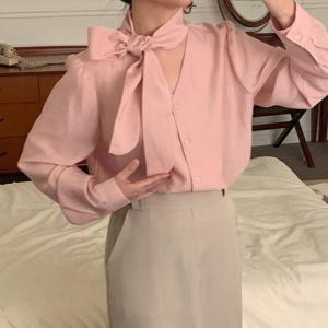 빅사이즈 503 타이넥브이블라우스 DMOT961