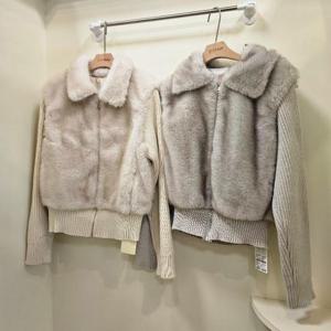 스테파니 HC07 보송 소매 니트 배색 크롭자켓 A25JK5435