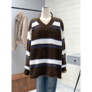 [애티쉬]단가라 루즈 브이넥 롱니트 BNS1R851