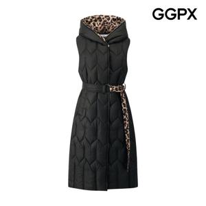 GGPX  빗살 퀼팅 레오파드 배색 롱 패딩 베스트 (GPCVT004F)