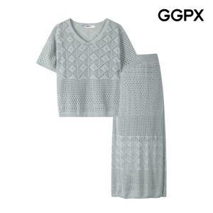 [지지피엑스]믹스 펀칭 반팔 니트 앤 스커트 투피스 (GP5ST012F)