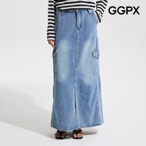 [지지피엑스]앞 트임 카고 데님 맥시 스커트 (GP6SK021F)
