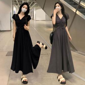 여자 V넥 체형커버 롱원피스