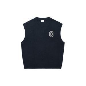 커버낫반팔티 JQS CO2403KT10-DN 미들 C 로고 자수 와펜 니트 베스트 다크 네이비