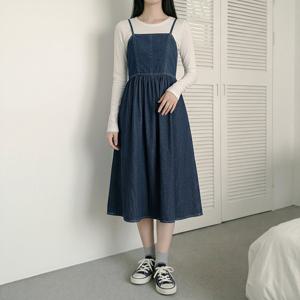 [올리비에스클로젯] 데님 뷔스티에 롱 원피스_O2601OP004A