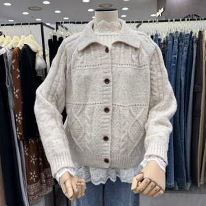 [ab.f.z]abfz 카라넥 꽈베기단추 니트 가디건 ASFA1HY47B1