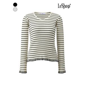 [르샵]라운드넥 스트라이프 골지 프릴 니트 (BQ1KP026A)