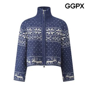 [지지피엑스]눈꽃 사슴 집업 울 니트 가디건 GQ1KG010F