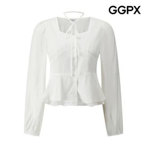 [지지피엑스]리본넥 스퀘어 더블 러플 블라우스 GQ1SH009F