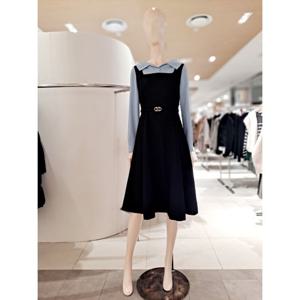 [숲]셔츠 배색 뷔스티에 벨티드 원피스 SC3OPM1