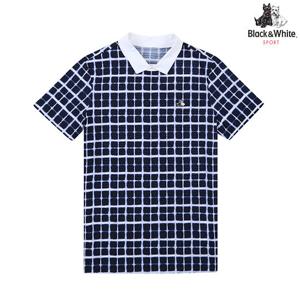 [블랙앤화이트] 여성 여름 사각 나염 프린트 냉감 반팔 9651LAPP_NAVY