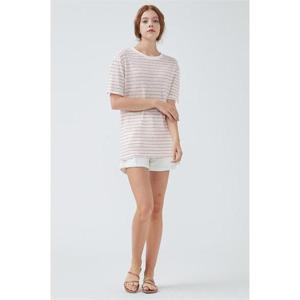 린넨 단가라 스트라이프 반팔 티셔츠 핑크