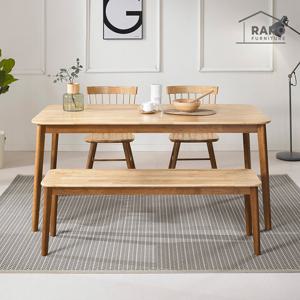 라로퍼니처 아몬드 1650 고무나무 원목 6인 식탁 세트 (식탁+벤치1+의자2)