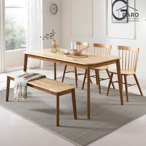 라로퍼니처 아몬드 1650 고무나무 원목 6인 식탁 세트 (식탁+벤치1+의자3)